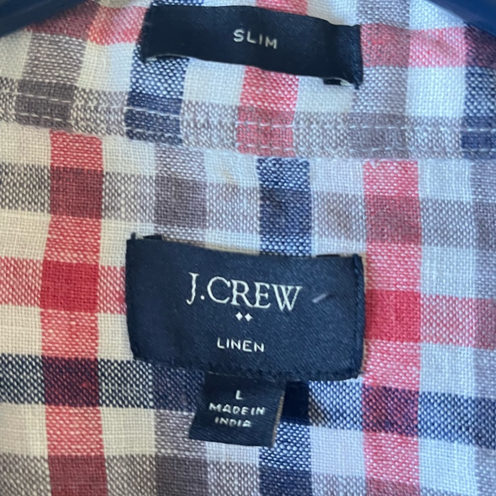 J.Crew Factory 100% linen check print men’s Button Down Shirt size L - Picture 5 of 6